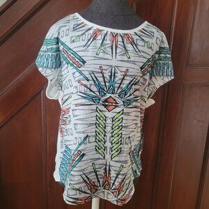 Rock & Republic Womens Large Graphic Print Short Sleeve Top BWT
